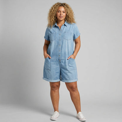 Joan | Salopette Courte Effet Jean Vintage