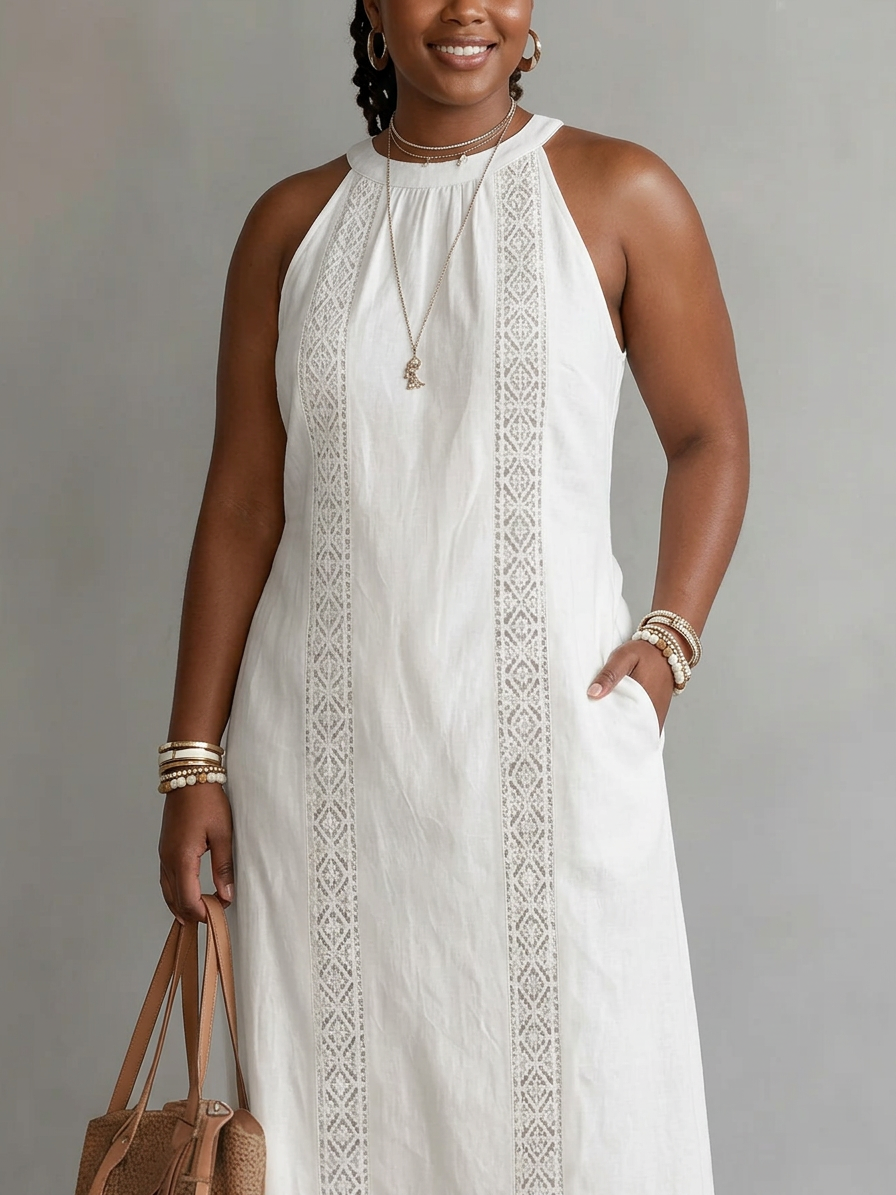 Celine | Robe Midi Sans Manches en Dentelle