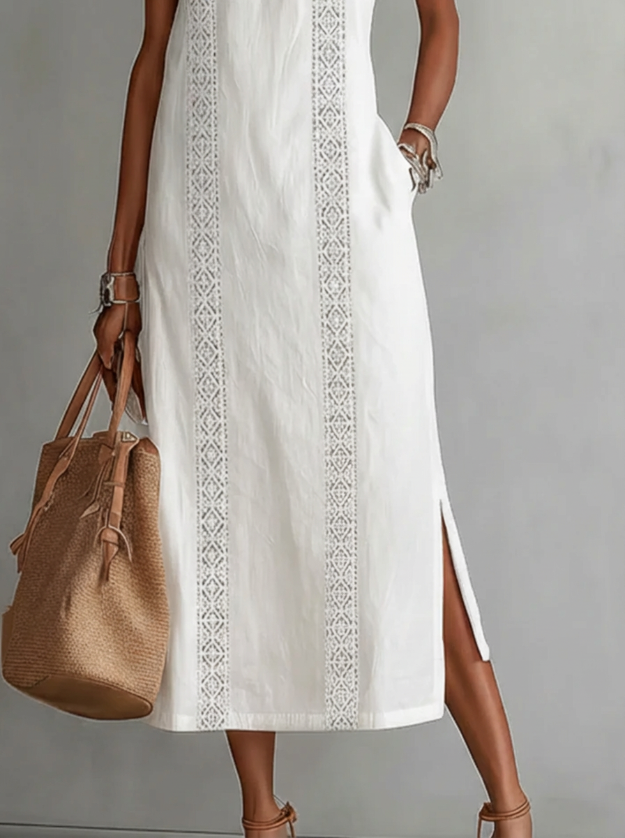 Celine | Robe Midi Sans Manches en Dentelle