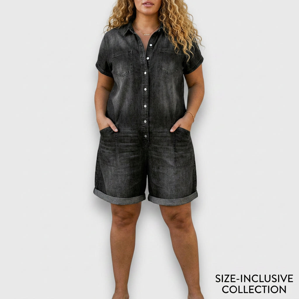 Joan | Salopette Courte Effet Jean Vintage