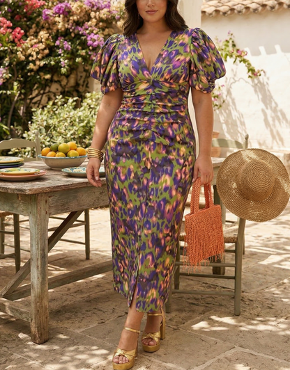 Loren | Robe Midi avec Mangas Abullonadas