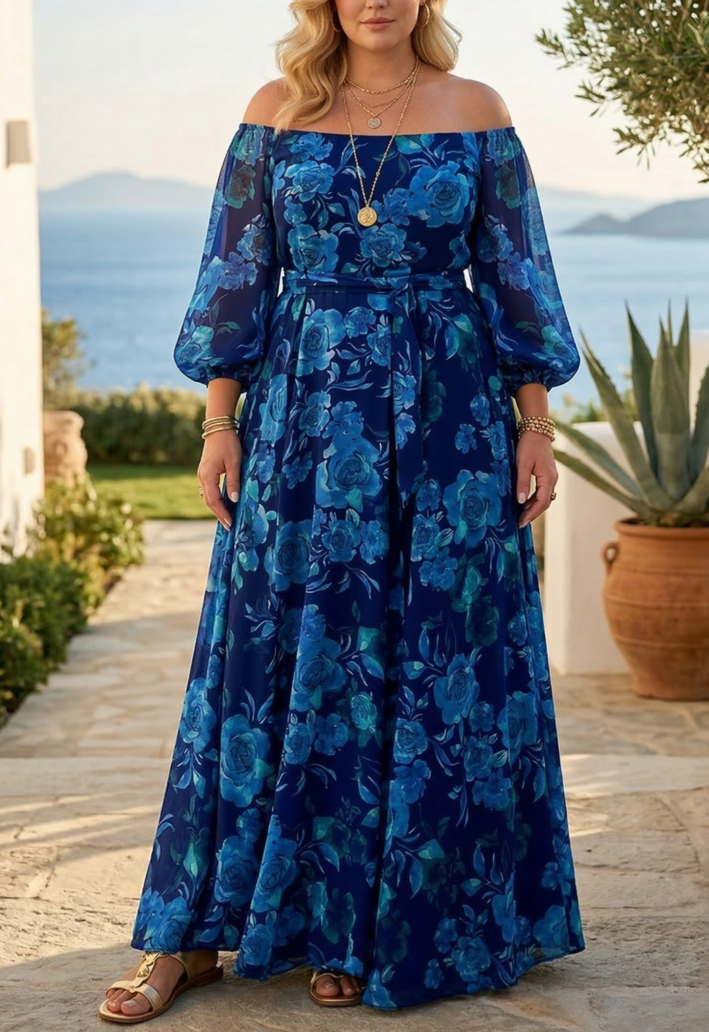 Francesca | Robe Longue à Imprimé Fleuri et Épaules Dénudées