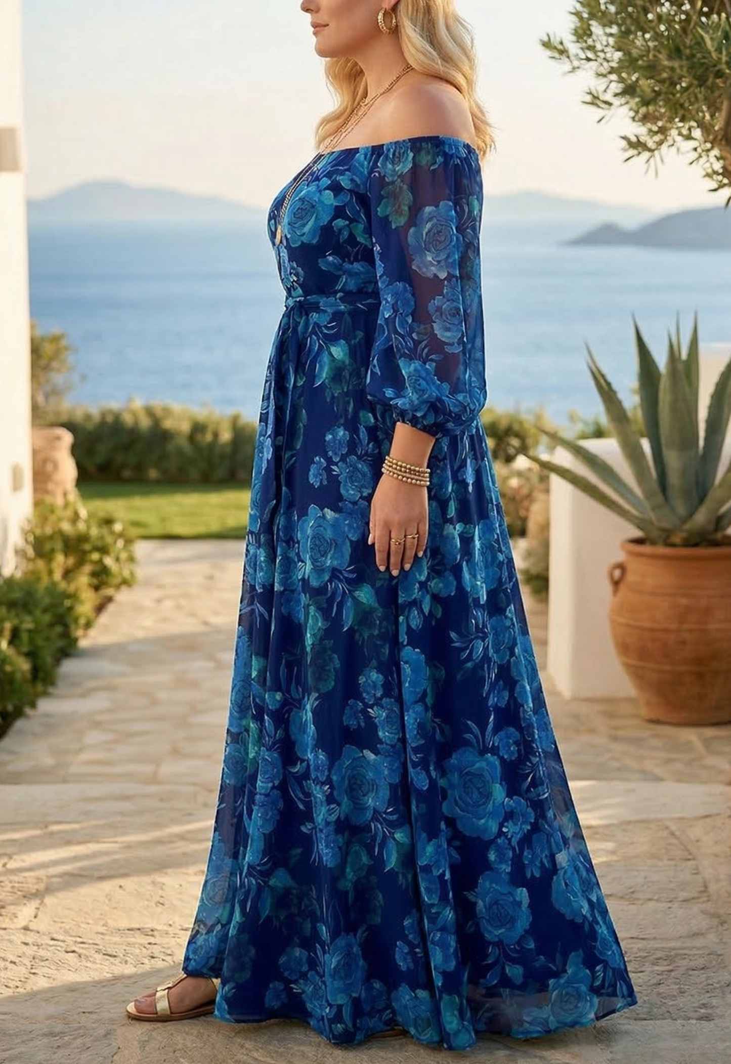 Francesca | Robe Longue à Imprimé Fleuri et Épaules Dénudées