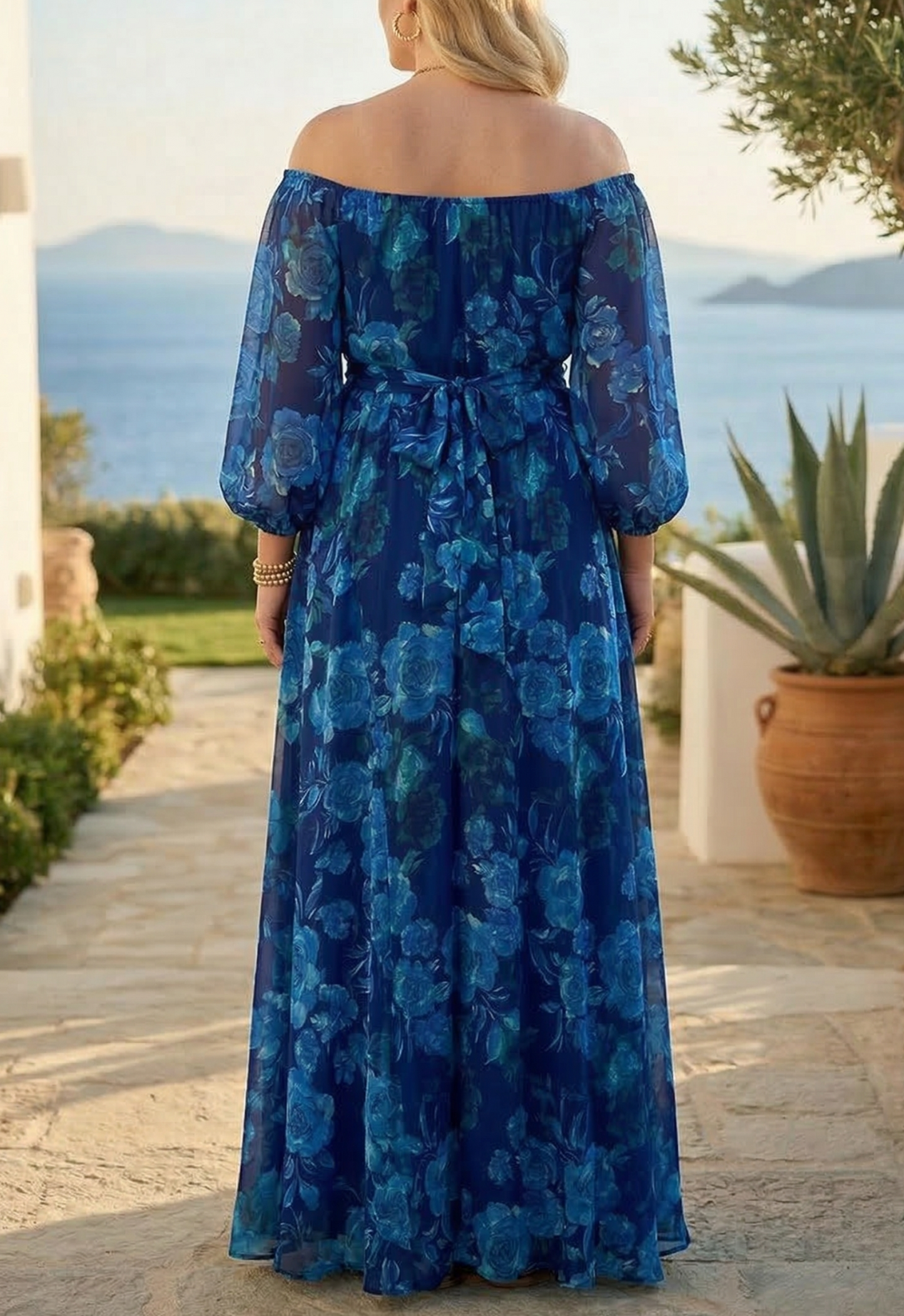 Francesca | Robe Longue à Imprimé Fleuri et Épaules Dénudées